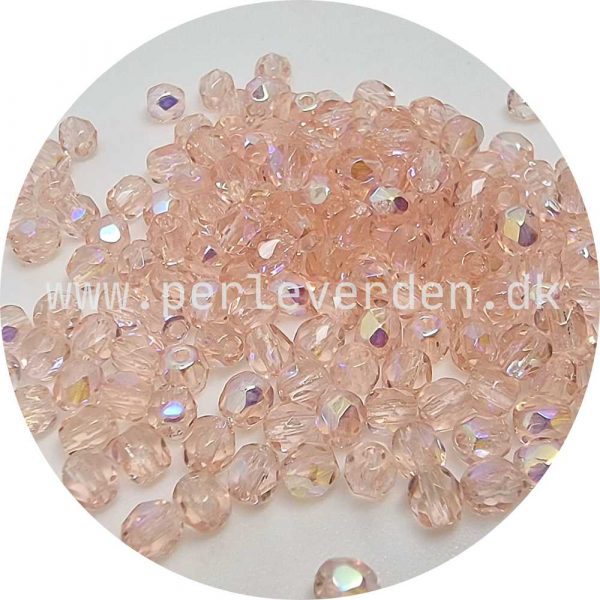 Fire polished facetperler fra Preciosa, Fersken/champagne farvet