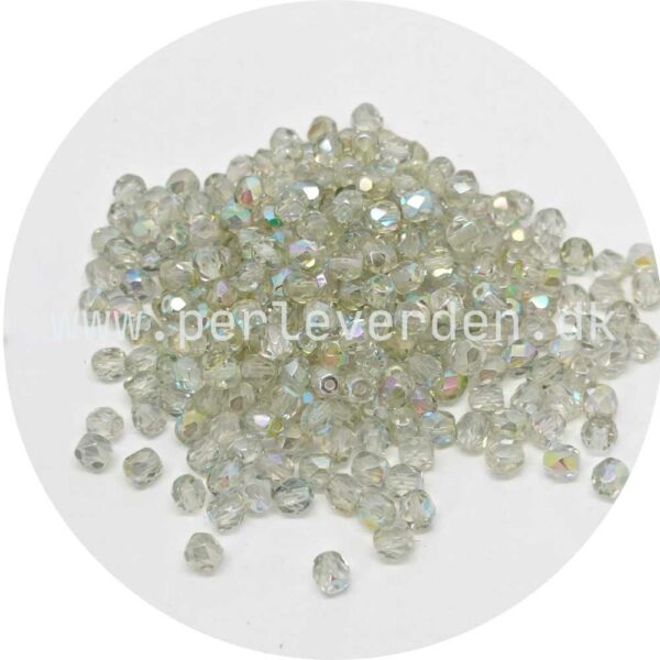 Tjekkiske Fire polished runde facetperler i farven Crystal Green Rainbow