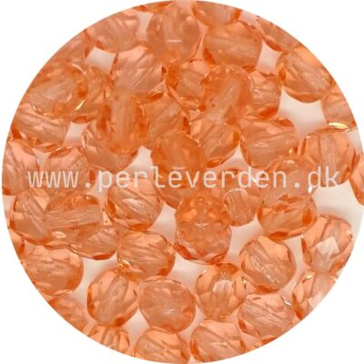 Tjekkiske Fire polished runde facetperler i farven Rosaline/lys rosa