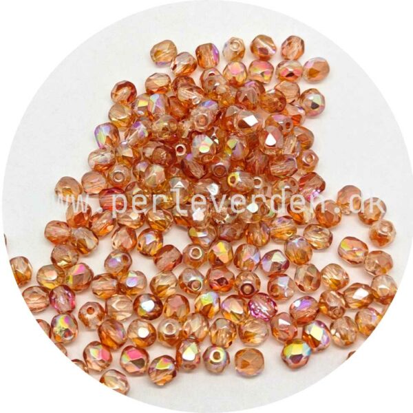 Tjekkiske Fire polished runde facetperler i farven Crystal Orange